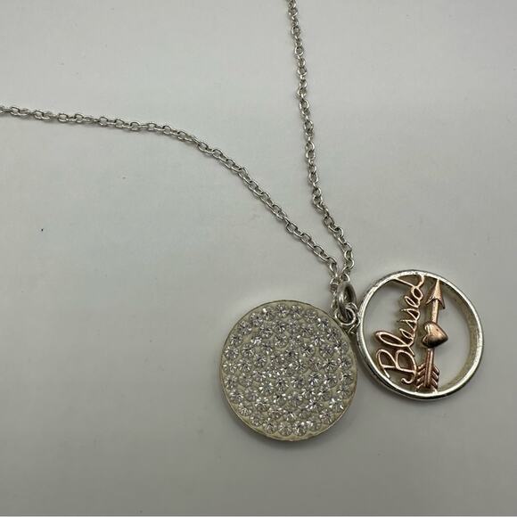 G & G BLESSED Crystal Rhinestone Chain Necklace Silvertone Inspirational Jewelry - Picture 7 of 8